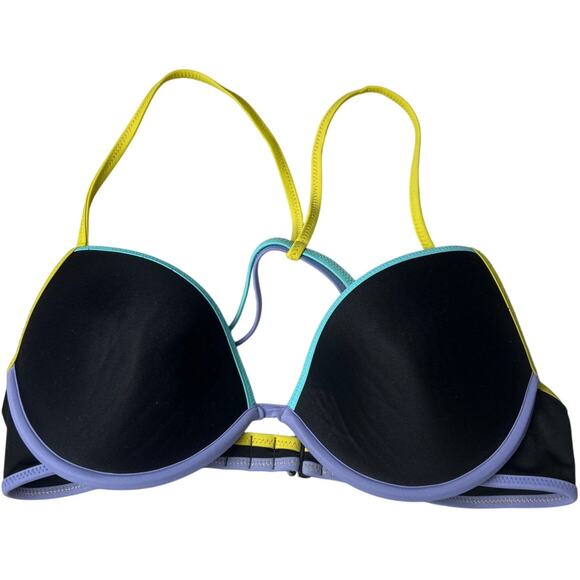 Victoria's Secret Black Purple Yellow Padded Bikini Top Underwire 34C - Picture 1 of 5
